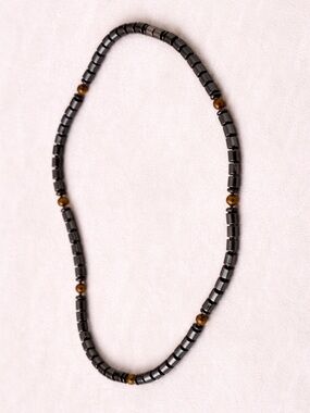 Hematite and Tiger Eye Beaded Necklace - Black and Brown